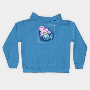 magical mermaid in the sea with a dolphin, children's illustration Kids Hoodie